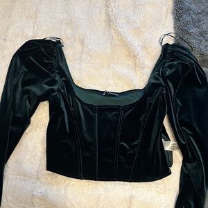 Zara Black Velvet Long-Sleeve Corset Top